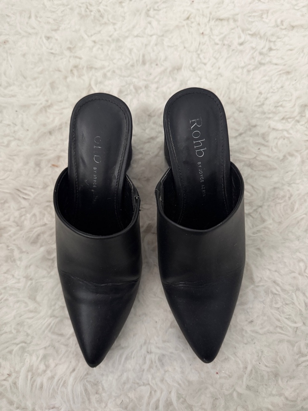ROHB Black Pointed-Toe Slip-On Block Heel Mules - Picture 2 of 3